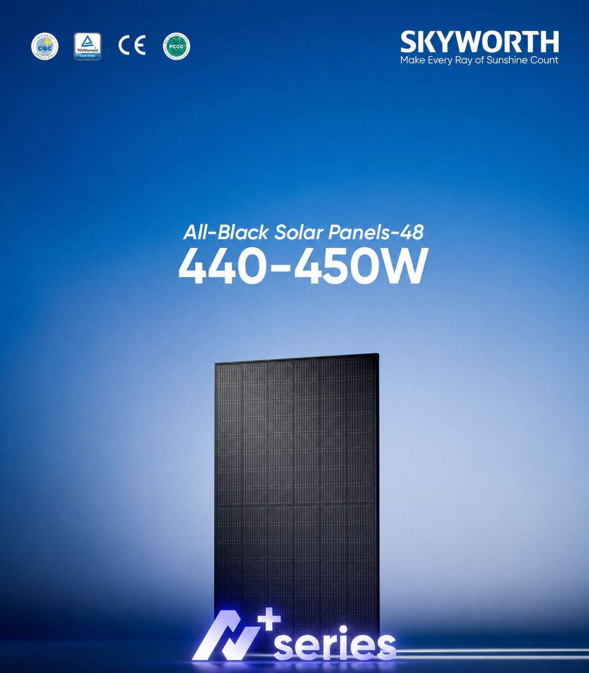 Panneaux solaires SKYWORTH N+ Series 440–450 W All-Black Monocristallins