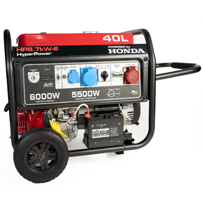 Groupe électrogène essence HyperPower HP8500E – Moteur Honda – 5,5 kW – Triphasé 230V / 400V