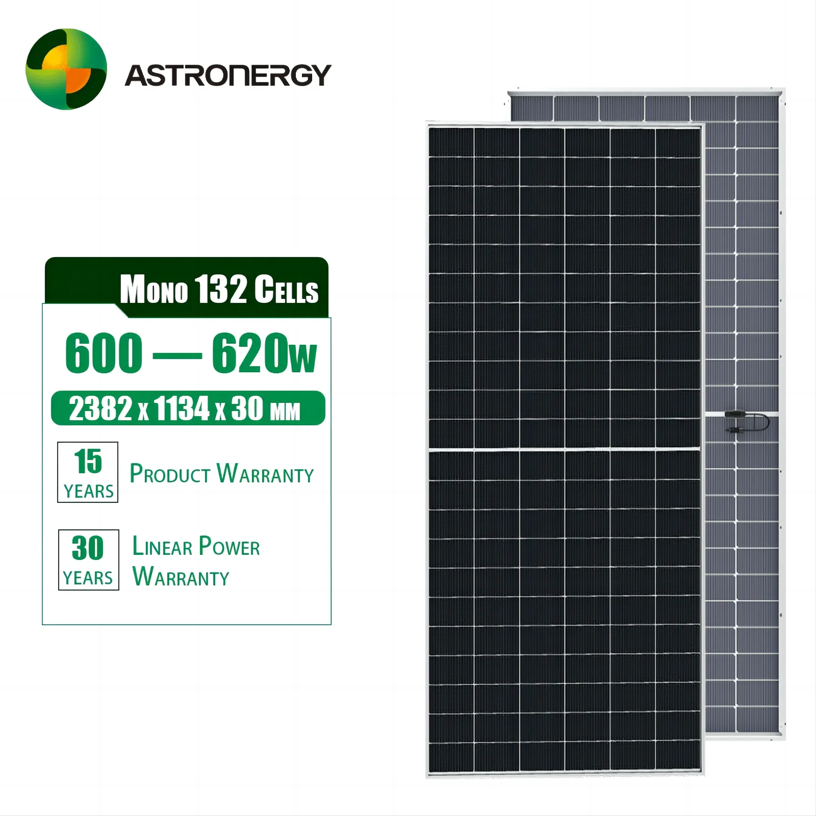 Lot de 36 panneaux solaires Astronergy 620W bifacial verre-verre TOPCon