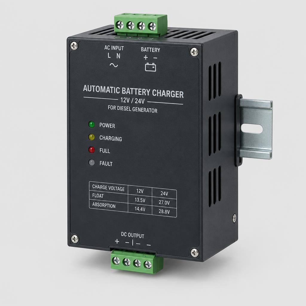 Chargeur de batterie automatique 12V/24V pour groupe électrogène — vue 1